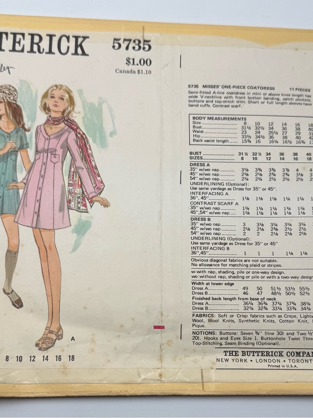 Butterick 5735 Vintage Original Sewing Pattern